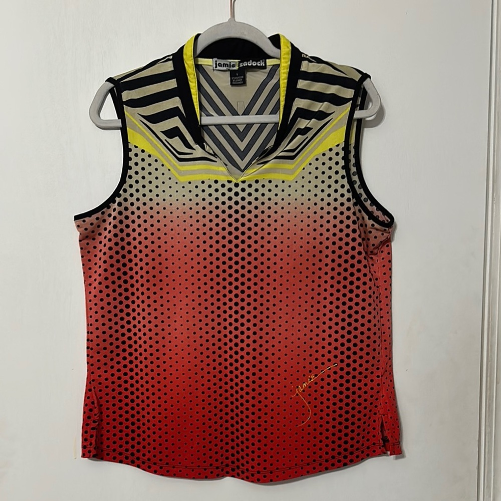 Jamie Sadock Red and Yellow Women's Golf Top